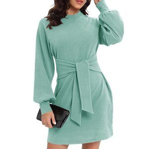 Panesare Sweater Dress long Sleeve Sz S Tie Wrap Bodycon Pencil Dress Blue shade